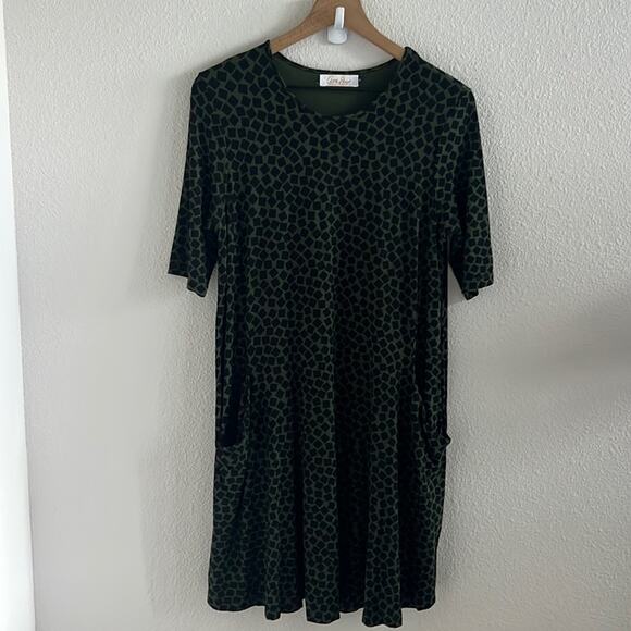Ava Sky Fighting Eel Green Black Geometric Stretch Dress Medium - Picture 1 of 9